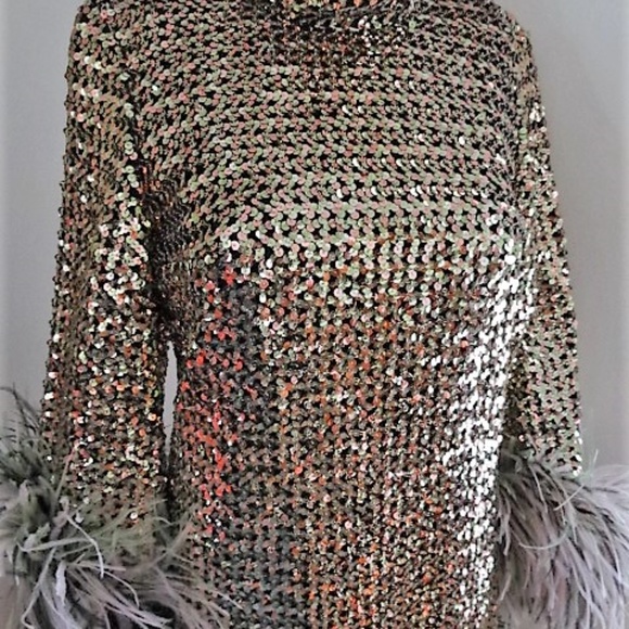 1967 Designer Mr Gee Sequin Ostrich Feather Dress - Picture 3 of 8
